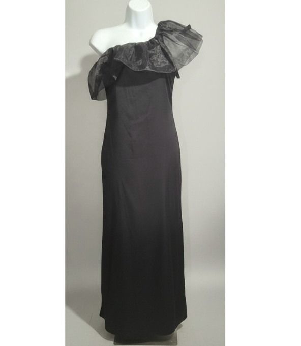 Zara Black One-Shoulder Ruffle Maxi Dress Size S BNWT